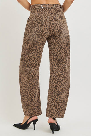 Risen | Brown Leopard Slouchy Crop Barrel Pants