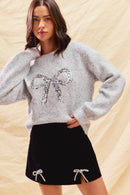 Ribbon Sequins Christmas Holiday Sweater Top