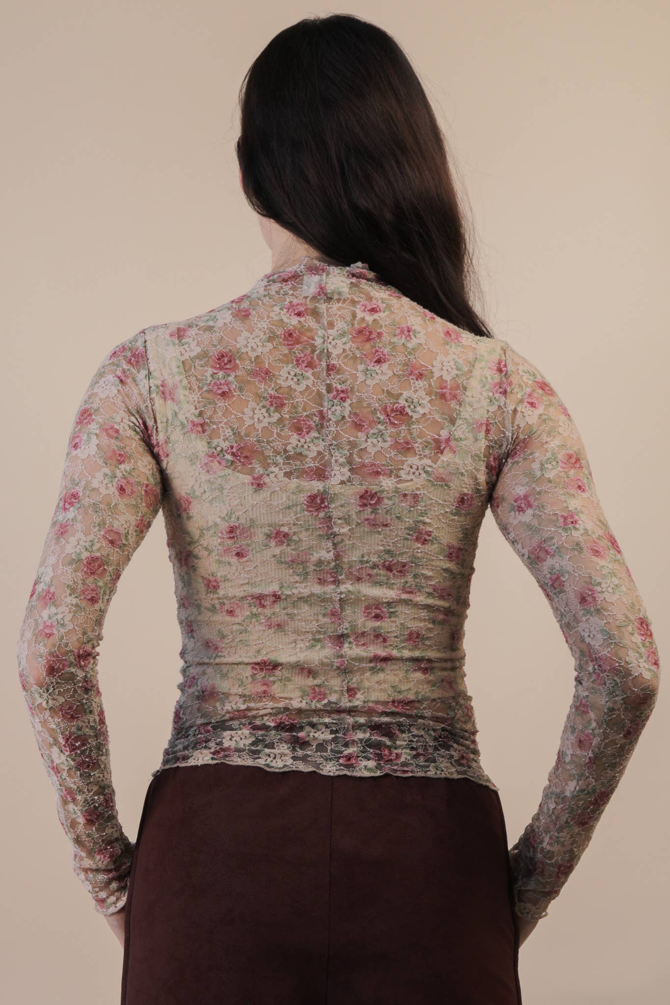 Mesh Lace Knit Top Floral