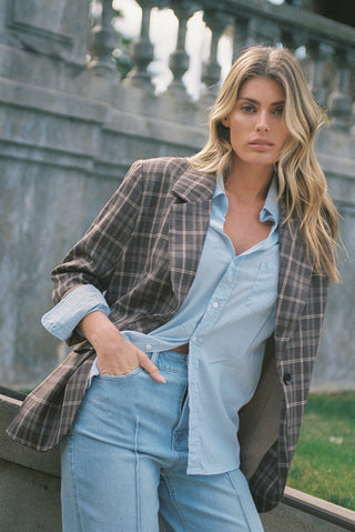 Dear John Spencer oversized plaid blazer in Cambridge Check - styled