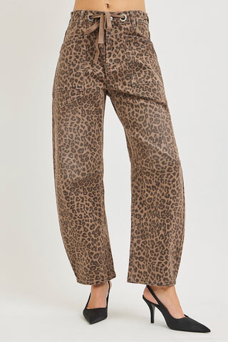 Risen | Brown Leopard Slouchy Crop Barrel Pants