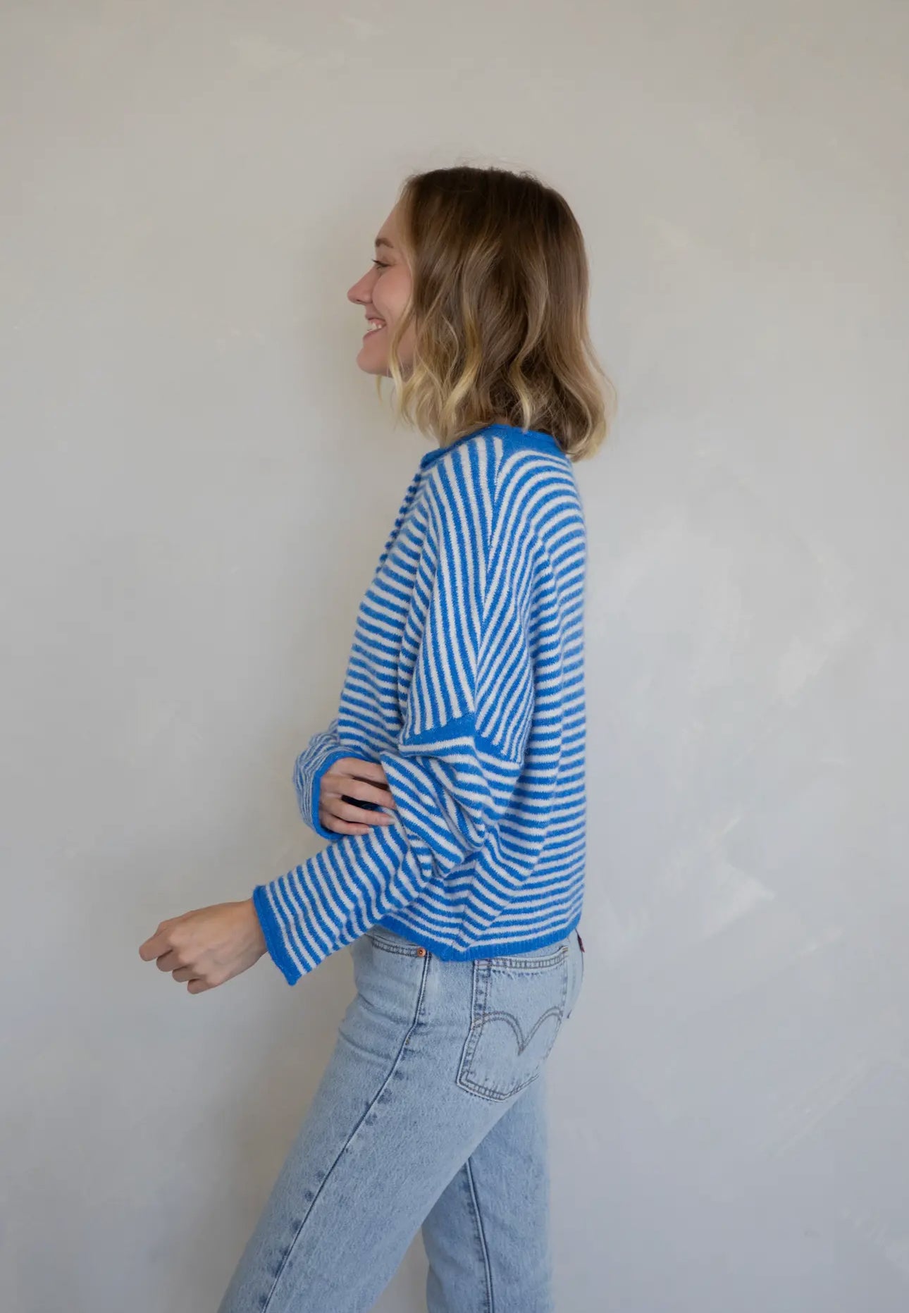 Piper Cardigan - Mini Striped Blue