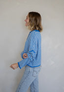 Piper Cardigan - Mini Striped Blue