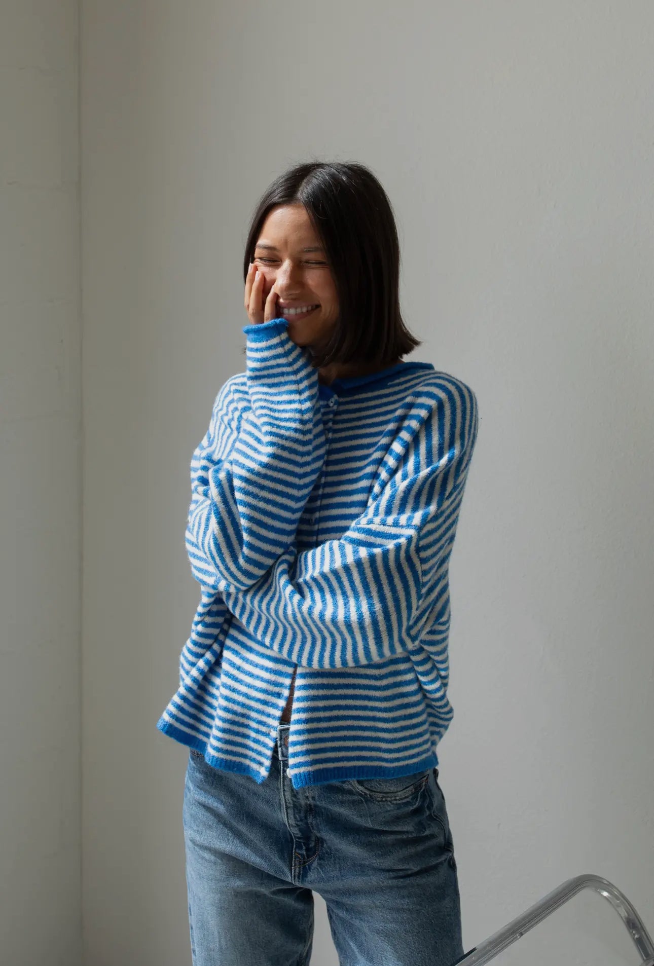 Piper Cardigan - Mini Striped Blue