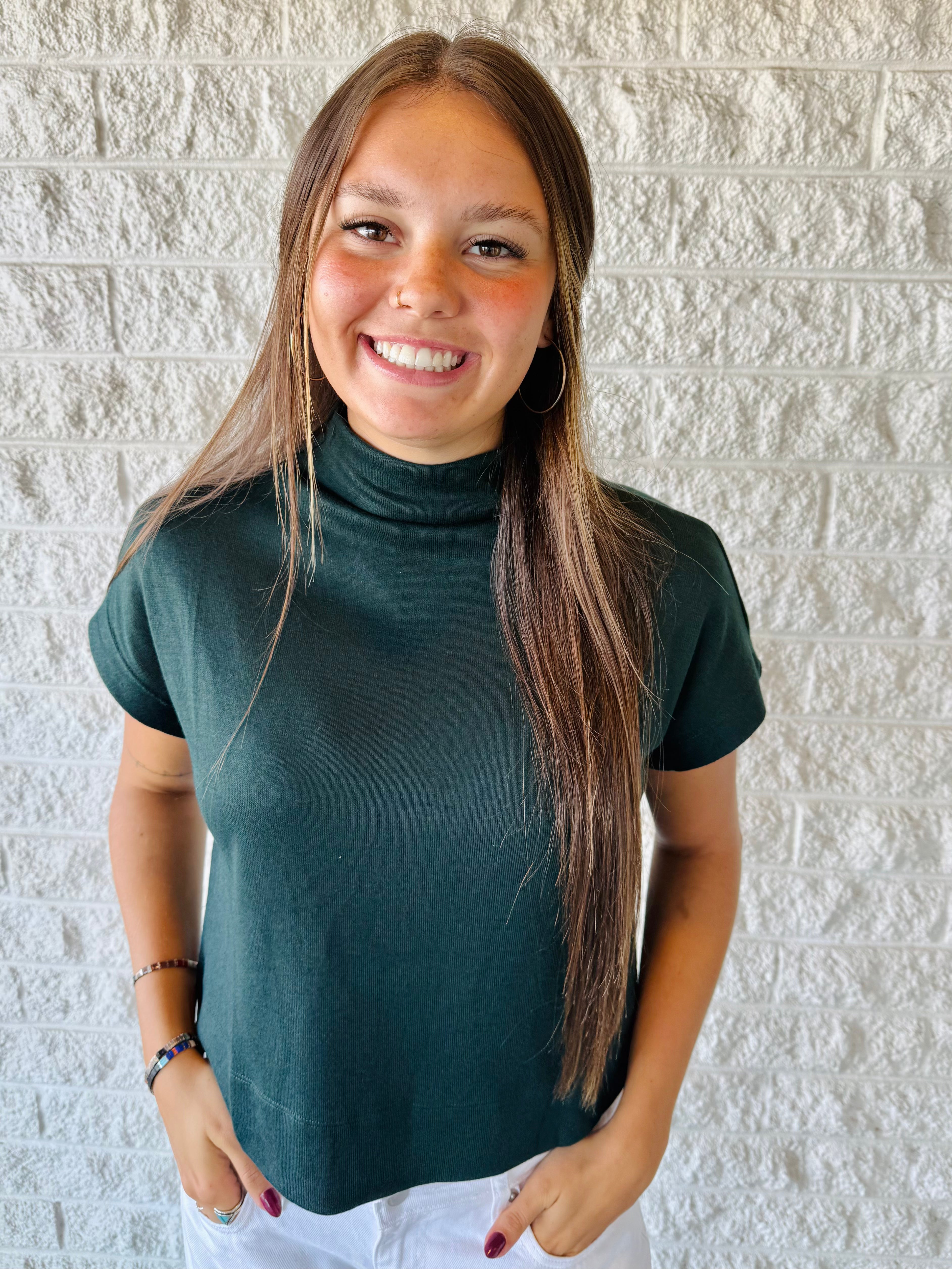 Magnolia Mock Neck Hunter Green