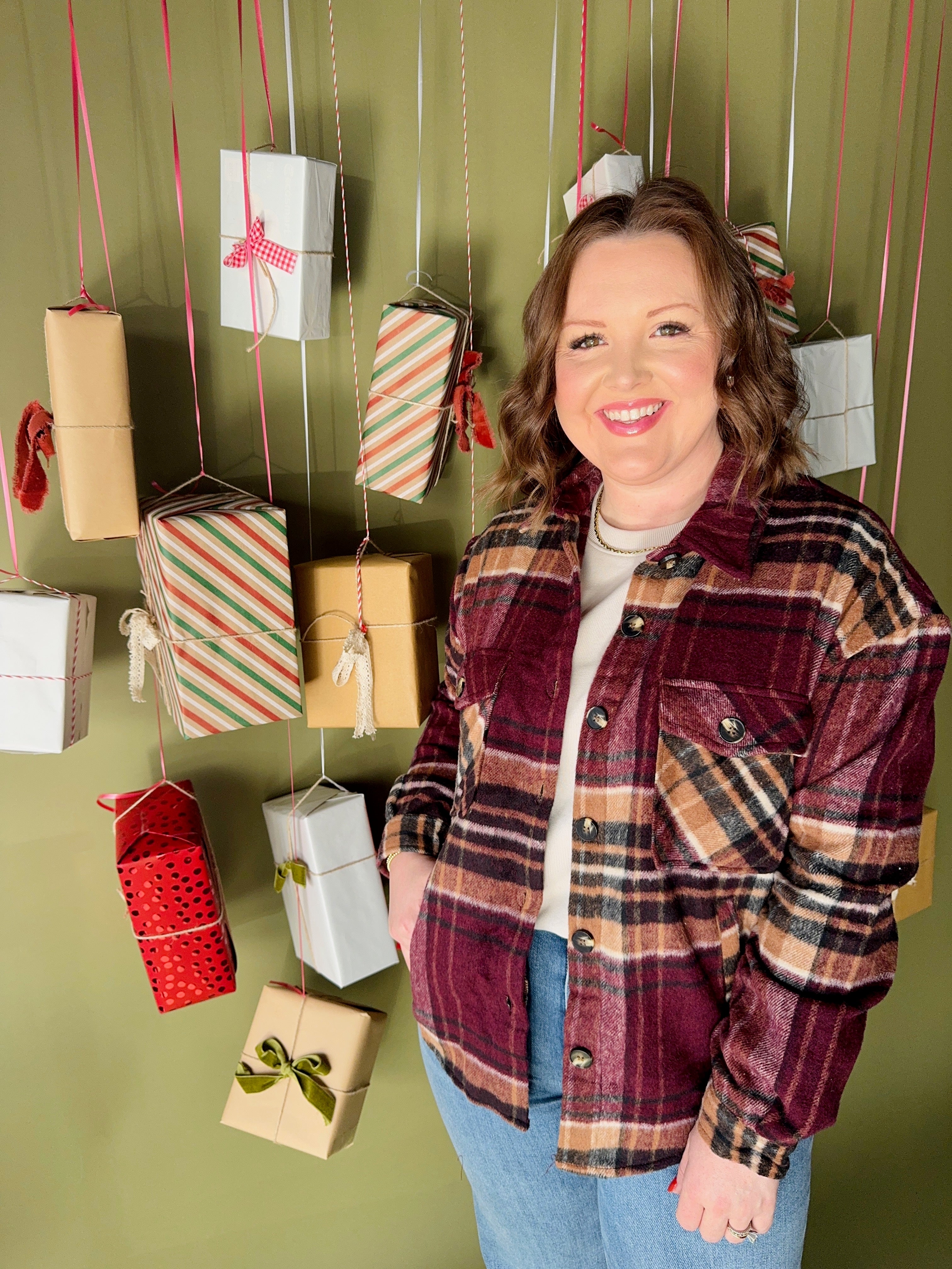 Luxe Plaid Wool Jacket Burgundy