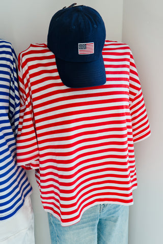 Oversized Stripe Boyfriend Tee: Red