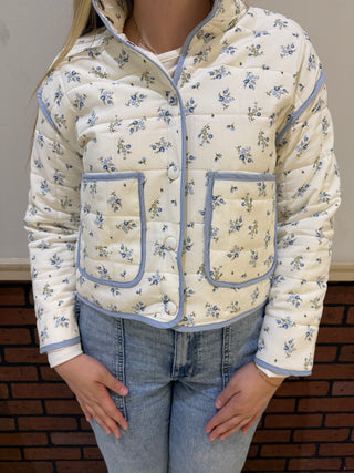 Bloom Quilted Jacket Ivory Blue