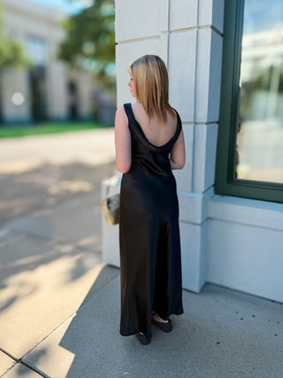 Easy Elegance | Satin Cowl Back Maxi Dress