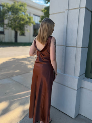 Easy Elegance | Satin Cowl Back Maxi Dress