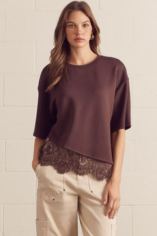 Dare Me Lace Tee Brown