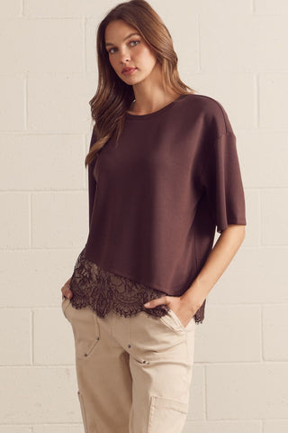 Dare Me Lace Tee Brown