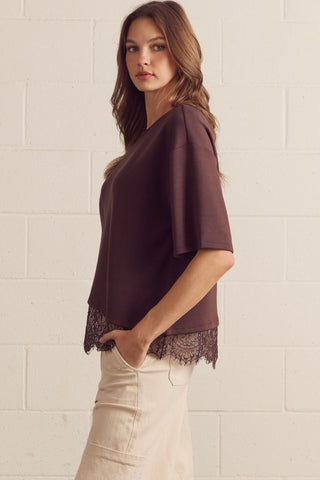 Dare Me Lace Tee Brown