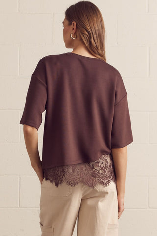 Dare Me Lace Tee Brown