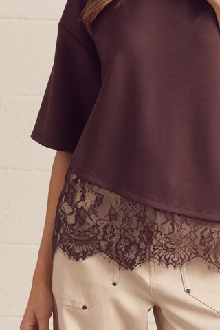 Dare Me Lace Tee Brown