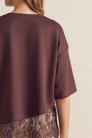 Dare Me Lace Tee Brown