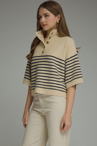 Harper Striped Mock Neck Knit Top