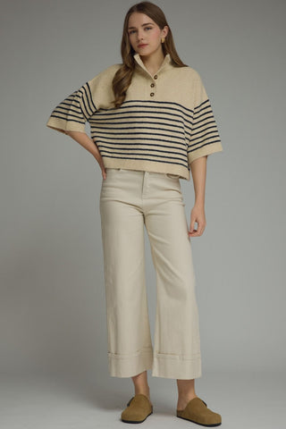 Harper Striped Mock Neck Knit Top