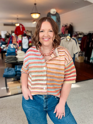 Mocha Mix Striped Button Cardigan