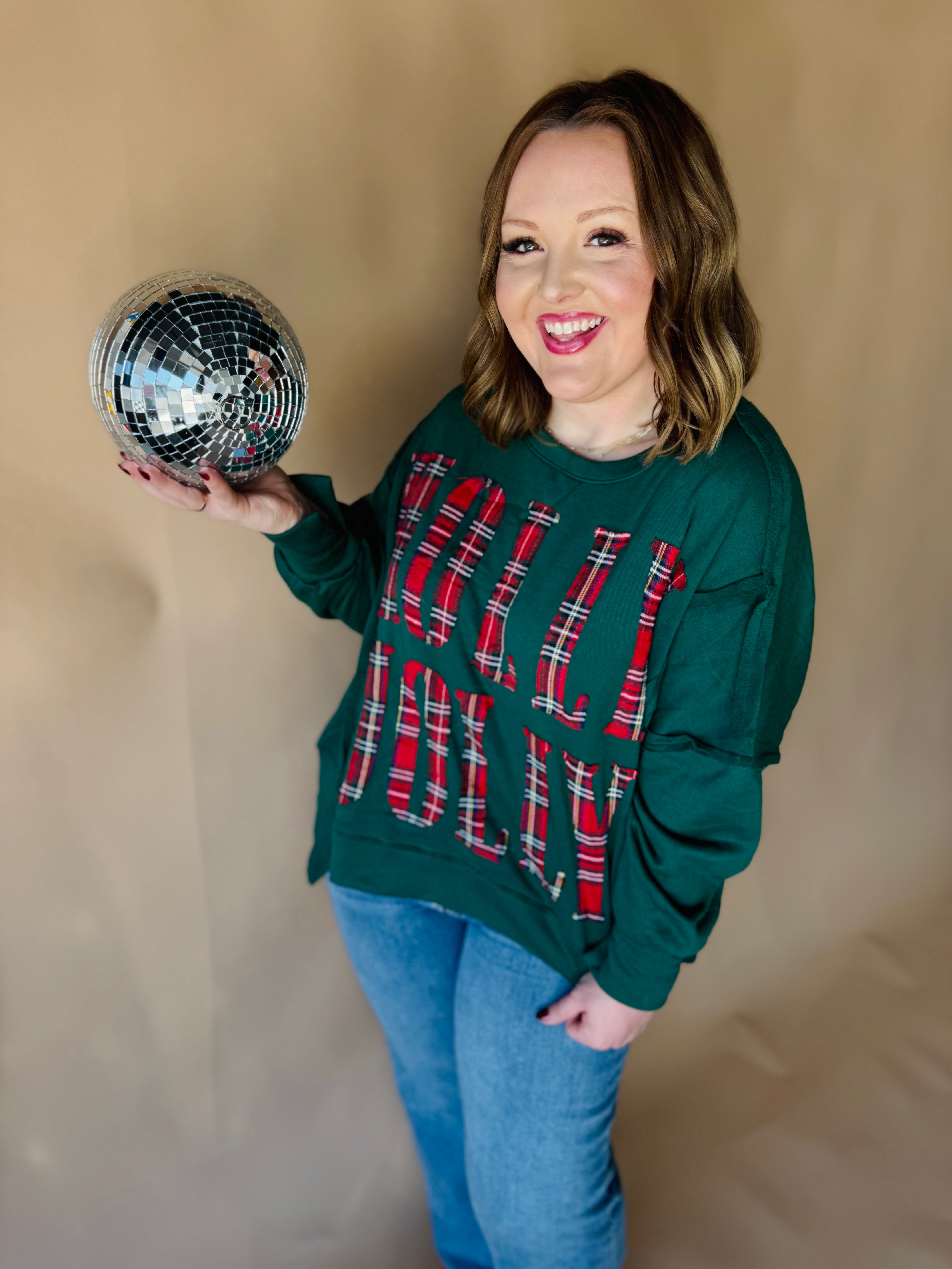 Christmas Plaid Holly Jolly Lettering Sweatshirt