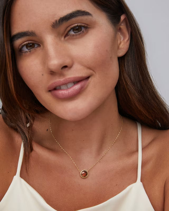 Basketball Gold Short Pendant Necklace in Orange Goldstone