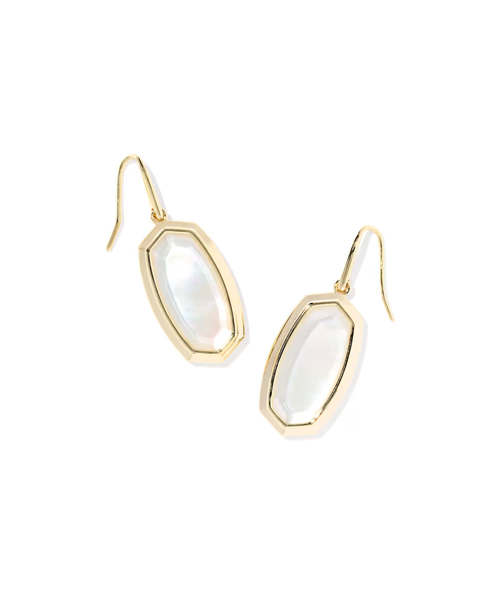 Dani Bezel Gold Drop Earrings  GOLD IVORY MOTHER OF PEARL