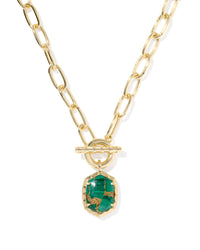 Daphne Gold Link and Chain Necklace GOLD BRONZE VEINED GREEN MALACHITE