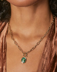 Daphne Gold Link and Chain Necklace GOLD BRONZE VEINED GREEN MALACHITE