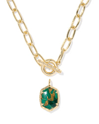 Daphne Gold Link and Chain Necklace GOLD BRONZE VEINED GREEN MALACHITE