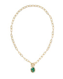 Daphne Gold Link and Chain Necklace GOLD BRONZE VEINED GREEN MALACHITE