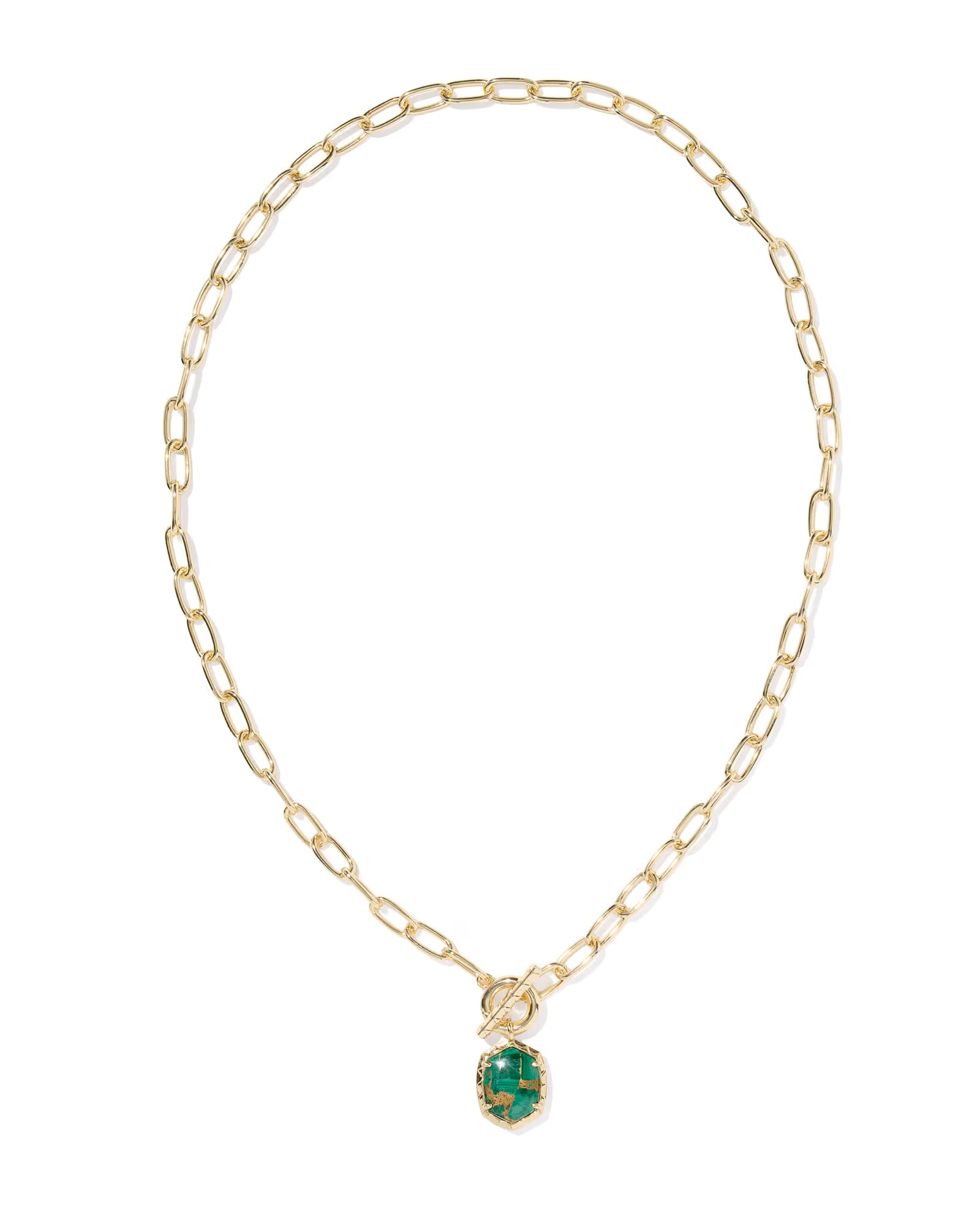 Daphne Gold Link and Chain Necklace GOLD BRONZE VEINED GREEN MALACHITE