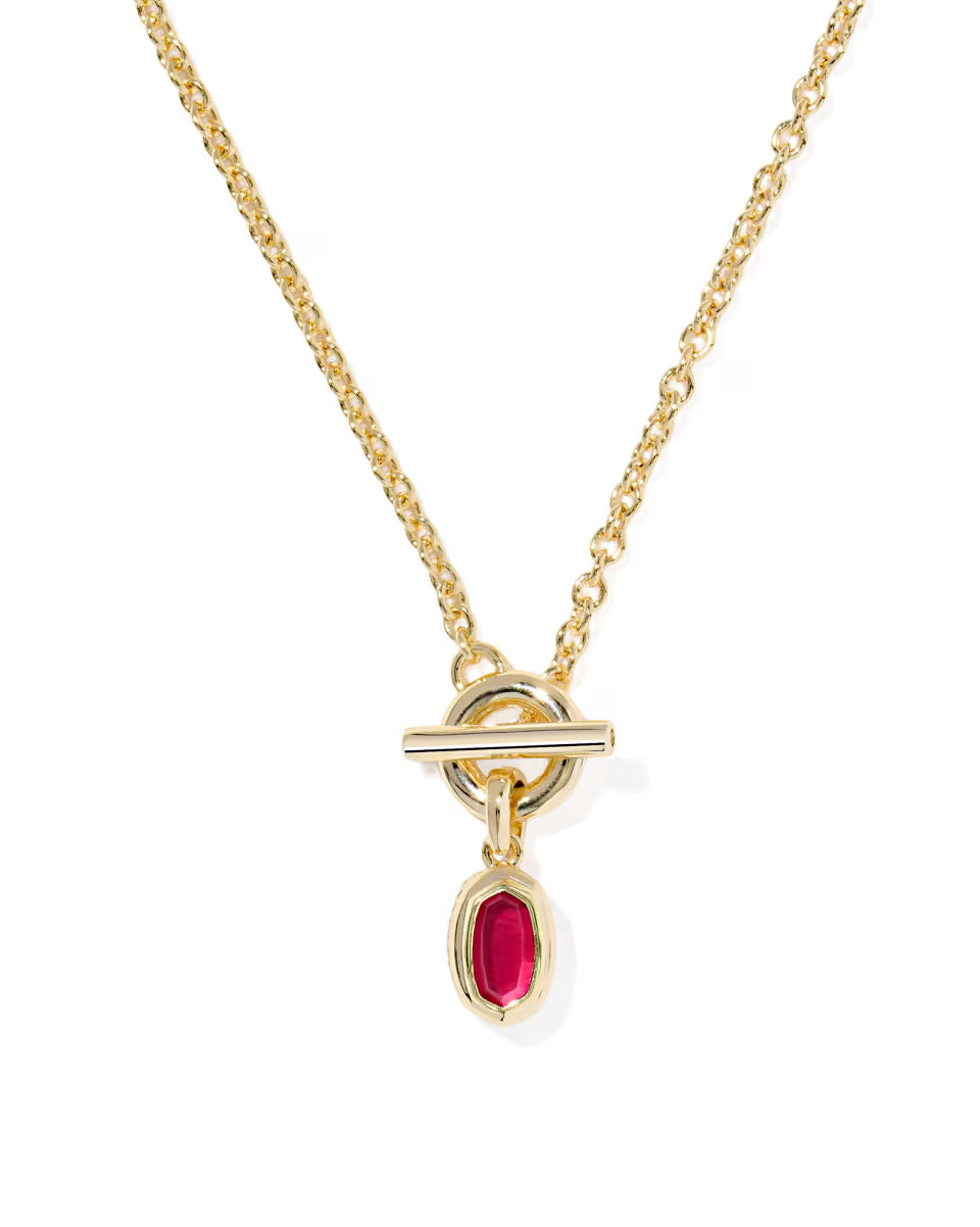 MINI ELISA TOGGLE SHORT PENDANT NECKLACE  GOLD CARMINE RED ILLUSION