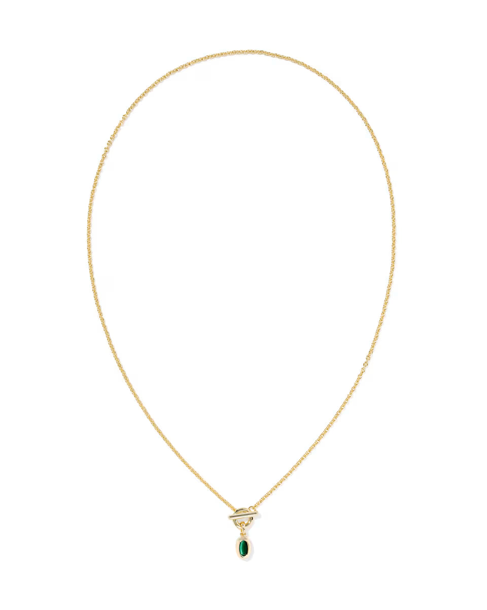 MINI ELISA TOGGLE SHORT PENDANT NECKLACE  GOLD GREEN TIGERS EYE