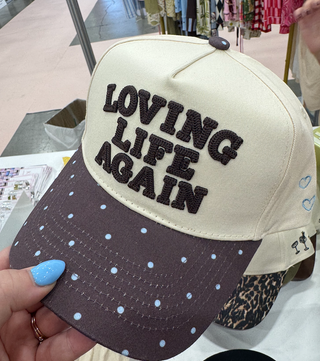 Loving Life Again - Brown & Blue Polka Dot Trucker Hat