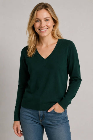 Everyday Essential V-Neck Sweater in Hunter Green