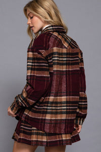 Luxe Plaid Wool Jacket Burgundy