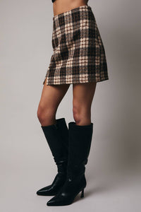 WOOLEN PLAID SLIT MINI SKIRT
