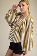 Dolman Lace-Up Blouse: Brown