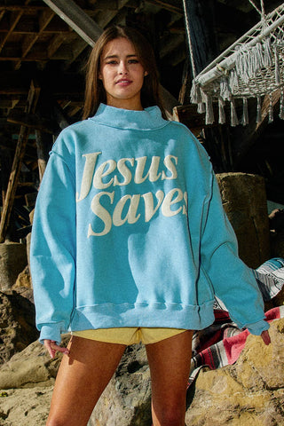 Jesus Saves | Mock Neck Sweatshirt