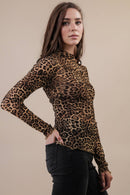 Mesh Lace Knit Top Leopard