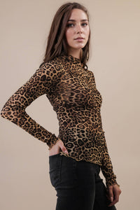 Mesh Lace Knit Top Leopard