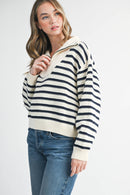 Half-Zip Pointelle Stripe Sweater