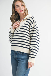 Half-Zip Pointelle Stripe Sweater