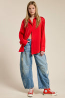 Silky Button Down Red