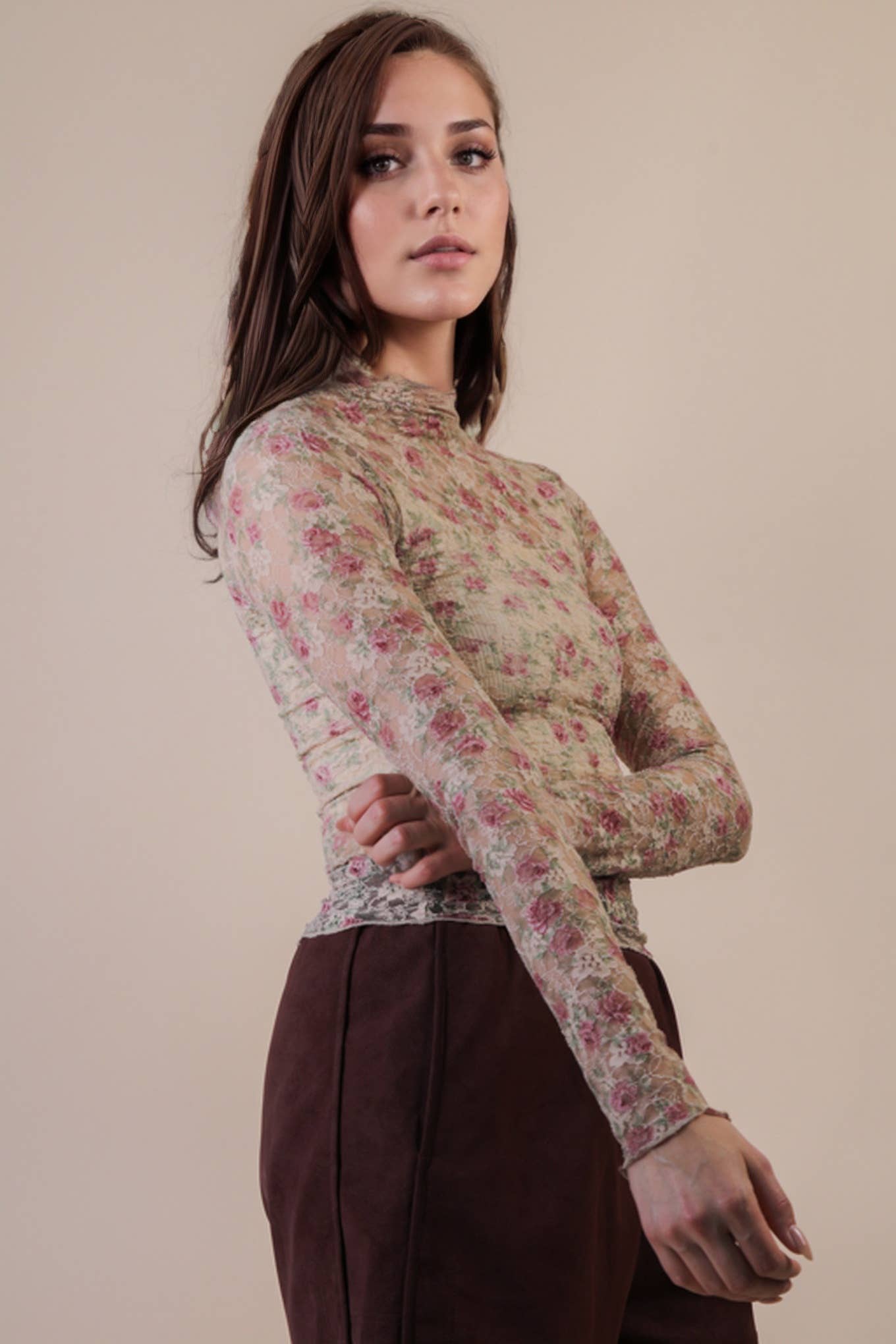 Mesh Lace Knit Top Floral