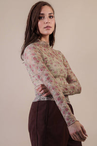 Mesh Lace Knit Top Floral