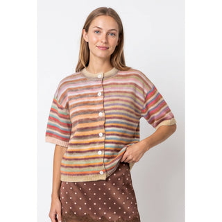 Mocha Mix Striped Button Cardigan