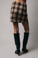 WOOLEN PLAID SLIT MINI SKIRT