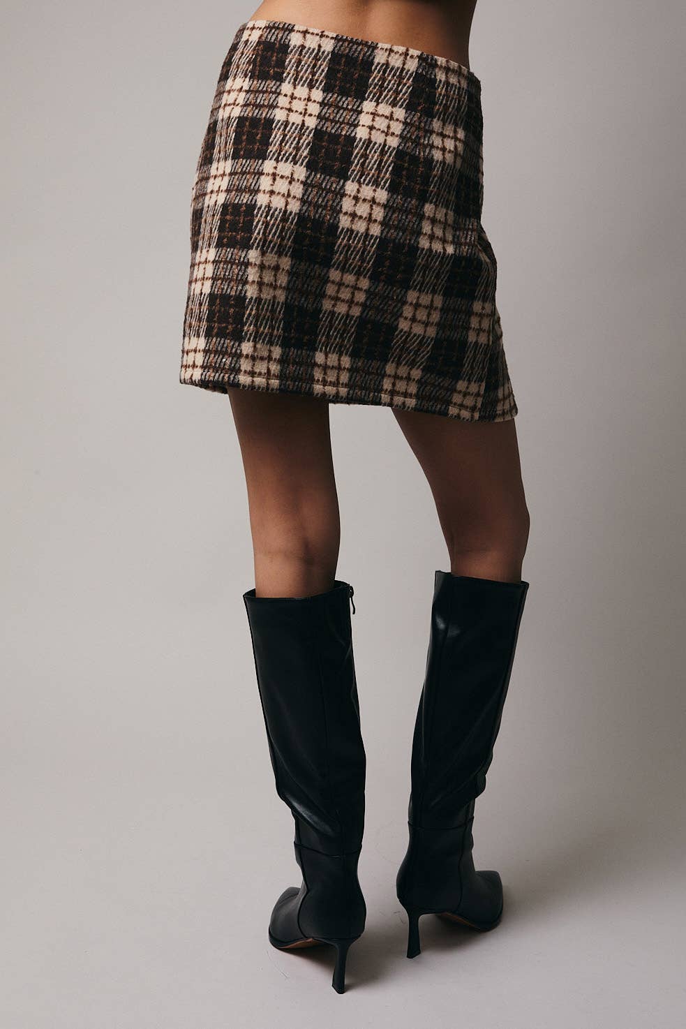 WOOLEN PLAID SLIT MINI SKIRT
