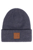 C.C Heather Knit Suede Patch Beanie Winter Hat: Black